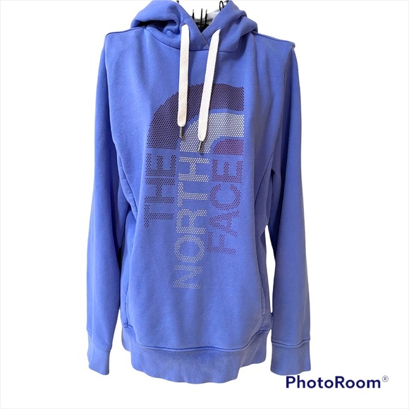 The North Face Periwinkle Blue Graphic Pullover Hoodie Size M - Picture 1 of 12